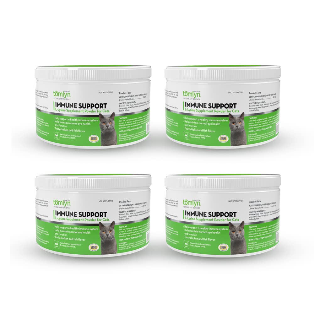 Tomlyn L-Lysine powder for cats and kittens in jar with fish flavor label