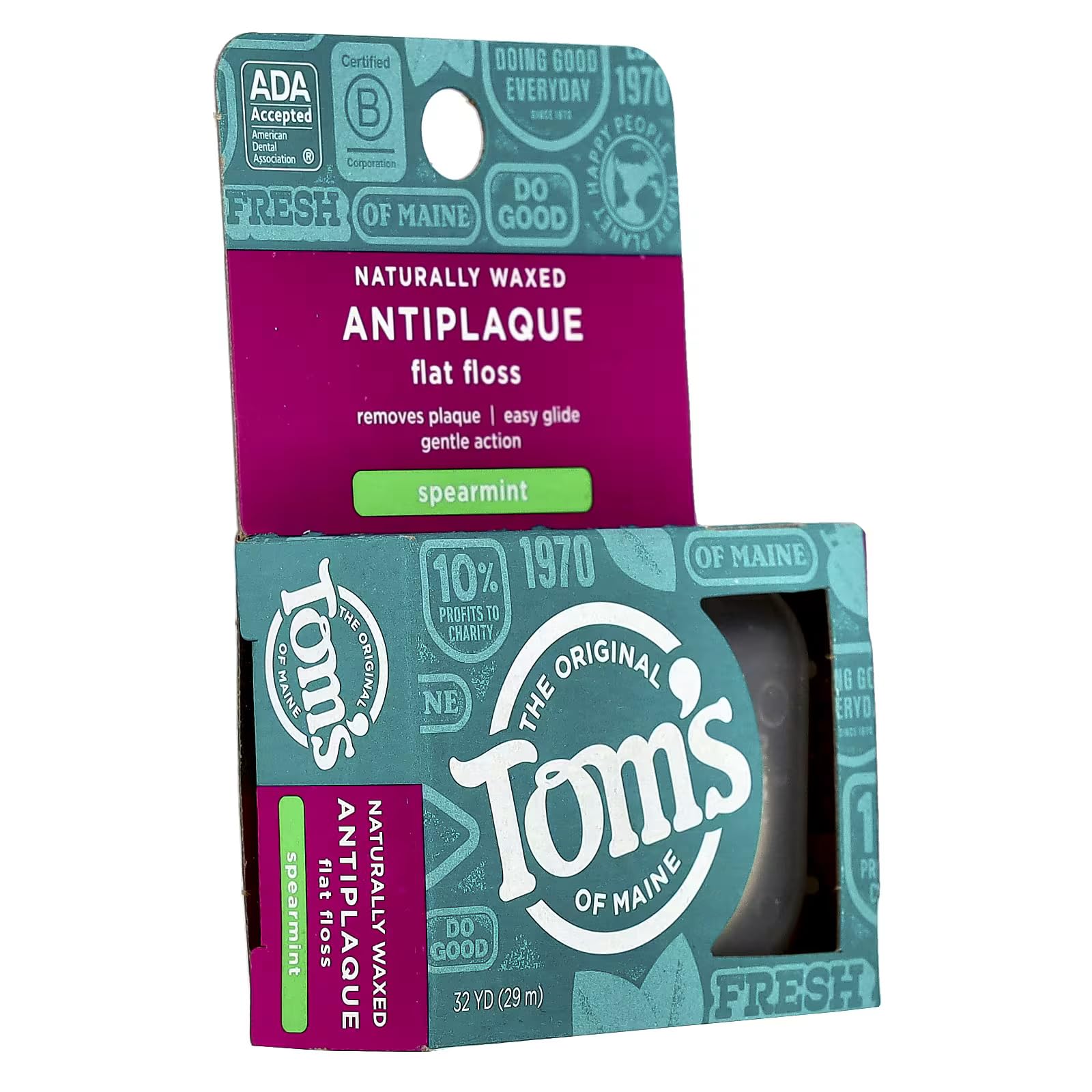 Label indicating 32 yards per unit and spearmint flavor