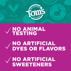Close-up of Tom’s of Maine 3-pack toothpaste label