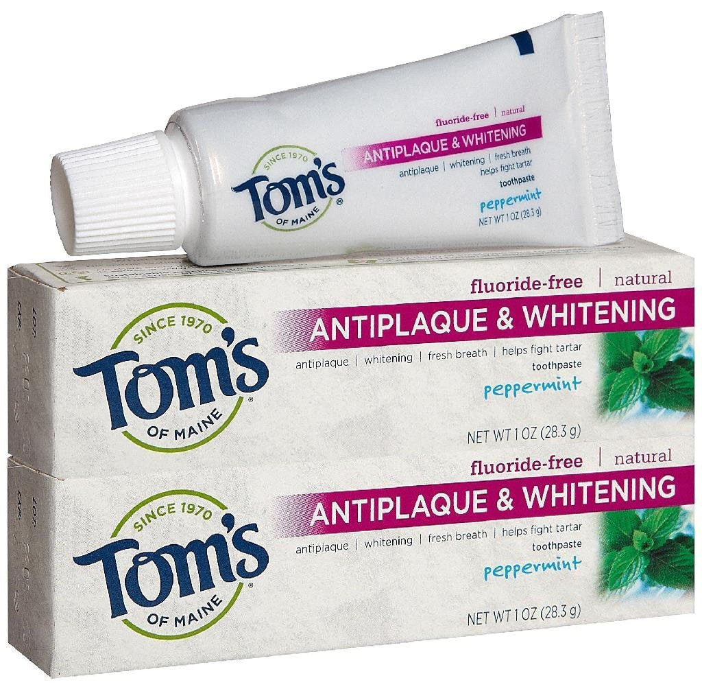 Tom's of Maine Antiplaque Tartar Control Plus Whitening Toothpaste - Peppermint, Trial Size, 1 oz, 2 pack