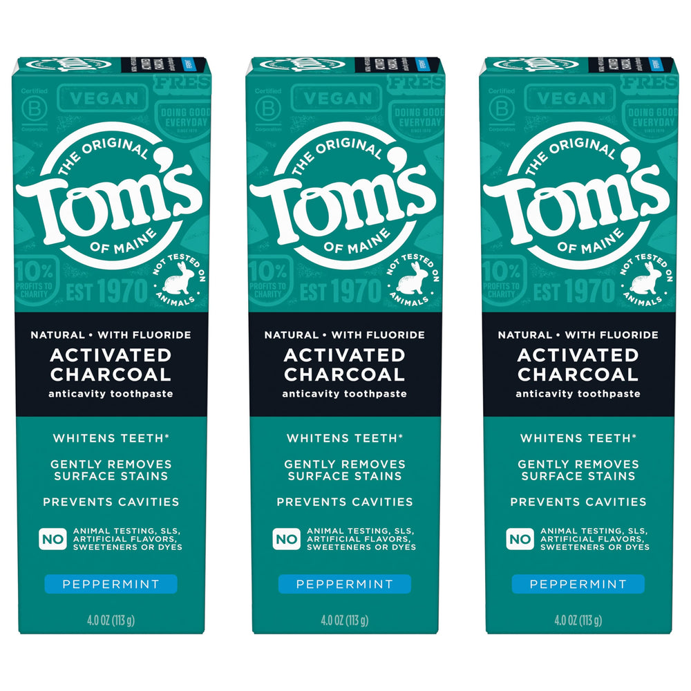 Front view of Tom’s of Maine Natural Activated Charcoal Toothpaste 3-pack