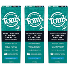 Front view of Tom’s of Maine Natural Activated Charcoal Toothpaste 3-pack