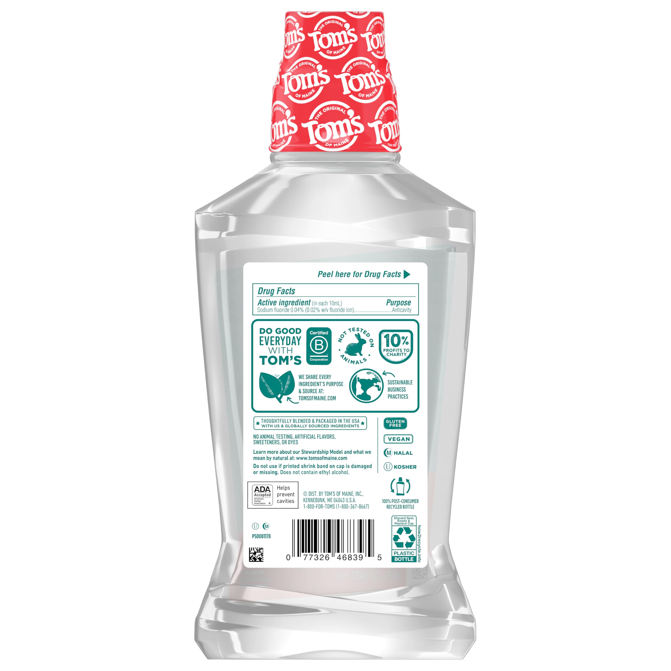 Bathroom setup showing Tom's of Maine mouthwash on sink