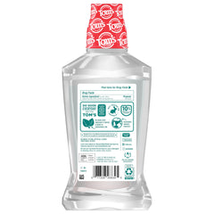 Bathroom setup showing Tom's of Maine mouthwash on sink
