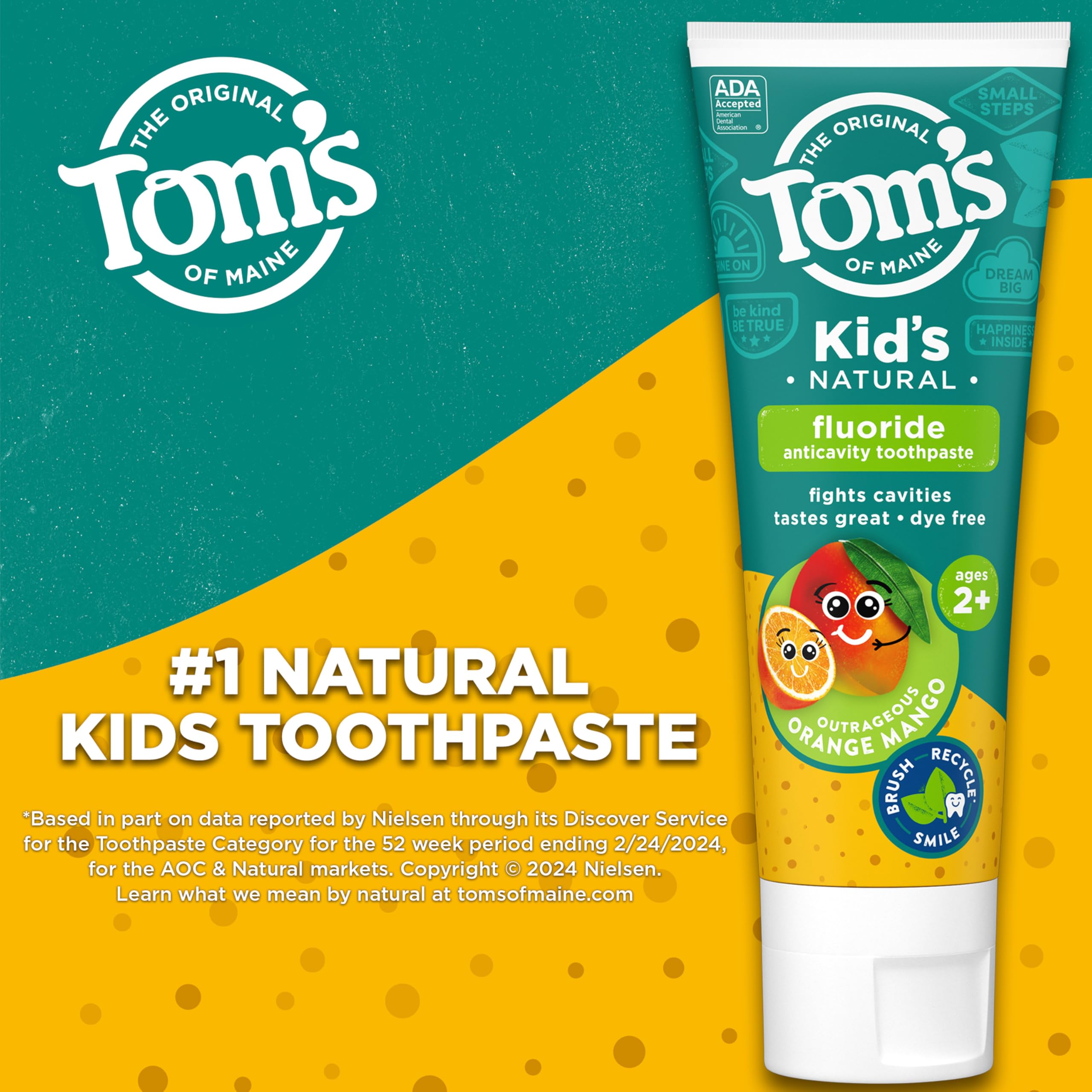Back view of Tom's of Maine Kids 3-pack toothpaste packaging