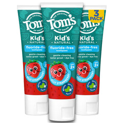 Three 5.1-ounce tubes of Tom's of Maine Kids Fluoride-Free Toothpaste in Silly Strawberry flavor
