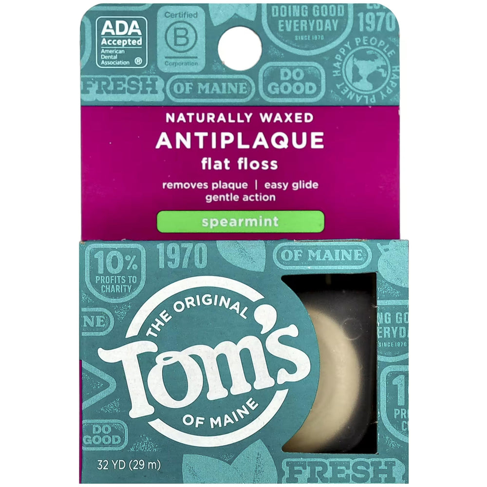 Hero image: Tom's of Maine Natural Waxed Antiplaque Flat Floss, Spearmint, Pack of 2