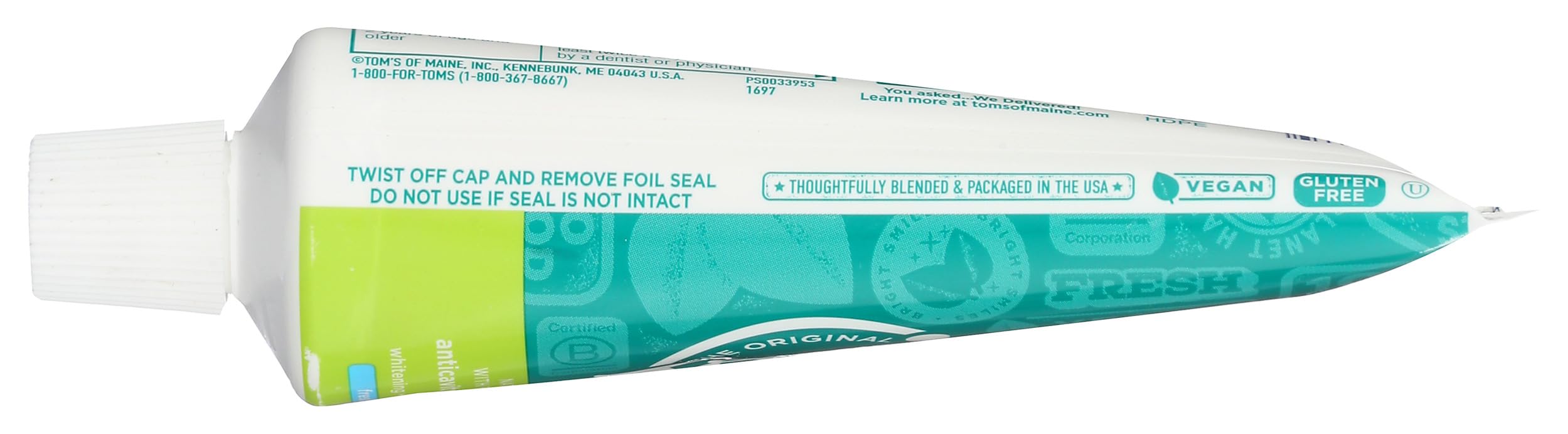Eco-friendly packaging for Tom's of Maine travel toothpaste