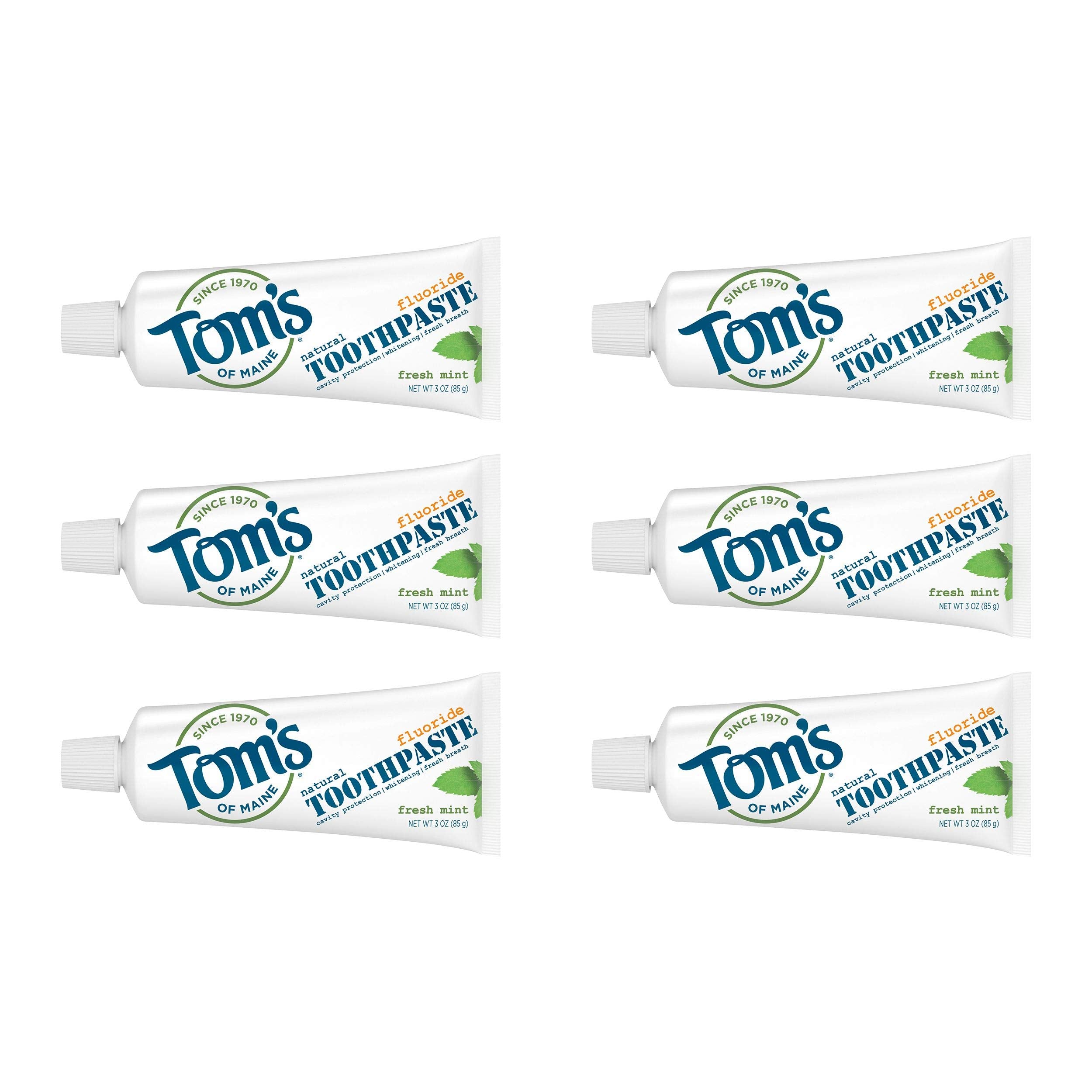 Tom's of Maine Fresh Mint travel-size toothpaste tubes, 3 oz each
