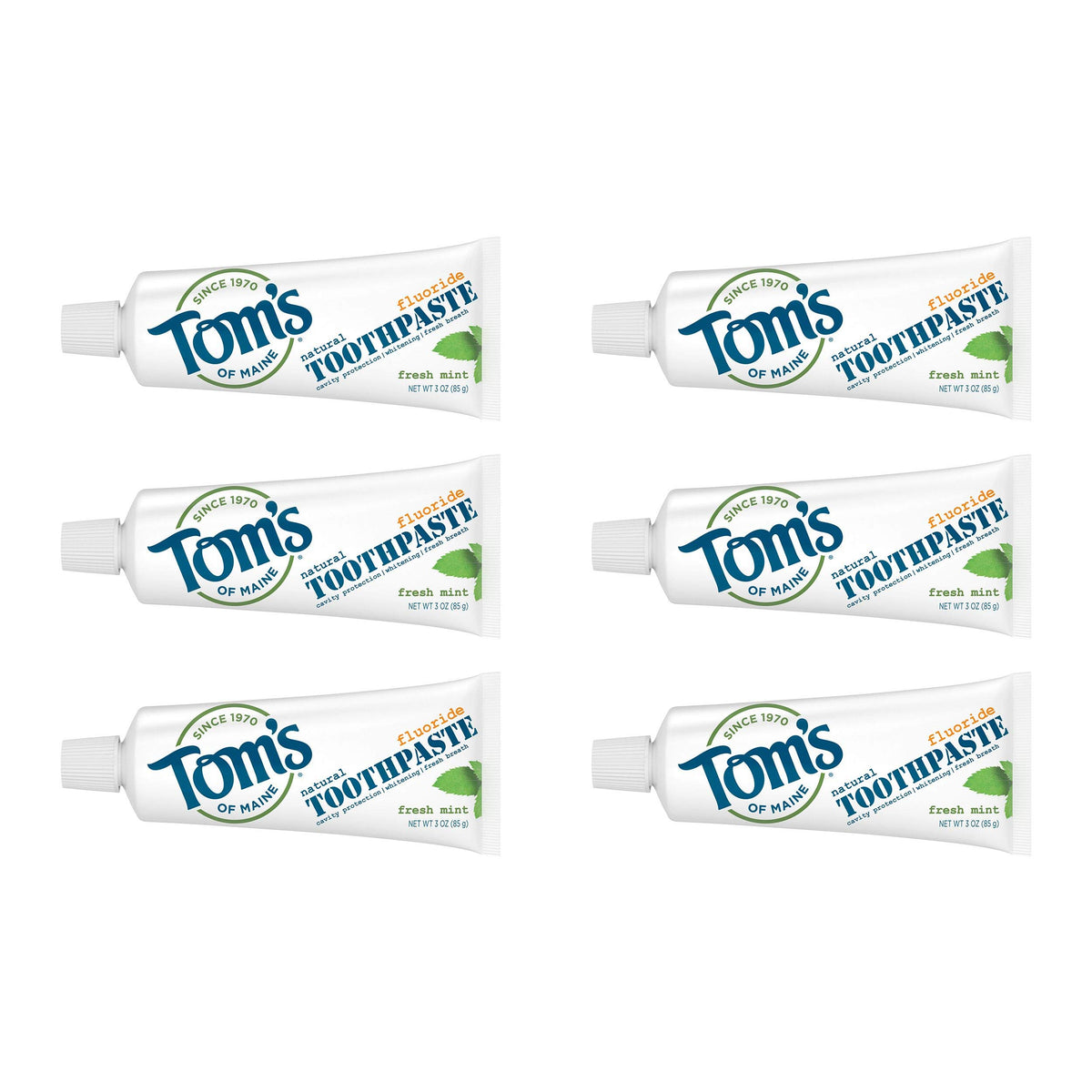 Tom's of Maine Fresh Mint travel-size toothpaste tubes, 3 oz each