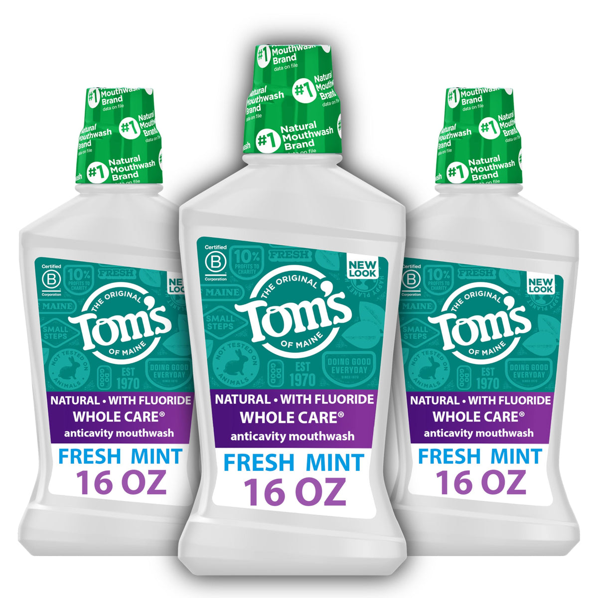 Tom's of Maine Whole Care Mouthwash Fresh Mint bottle with label