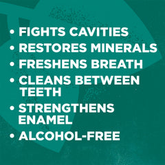 Back of Tom's of Maine Whole Care Mouthwash bottle showing fluoride and alcohol-free claim