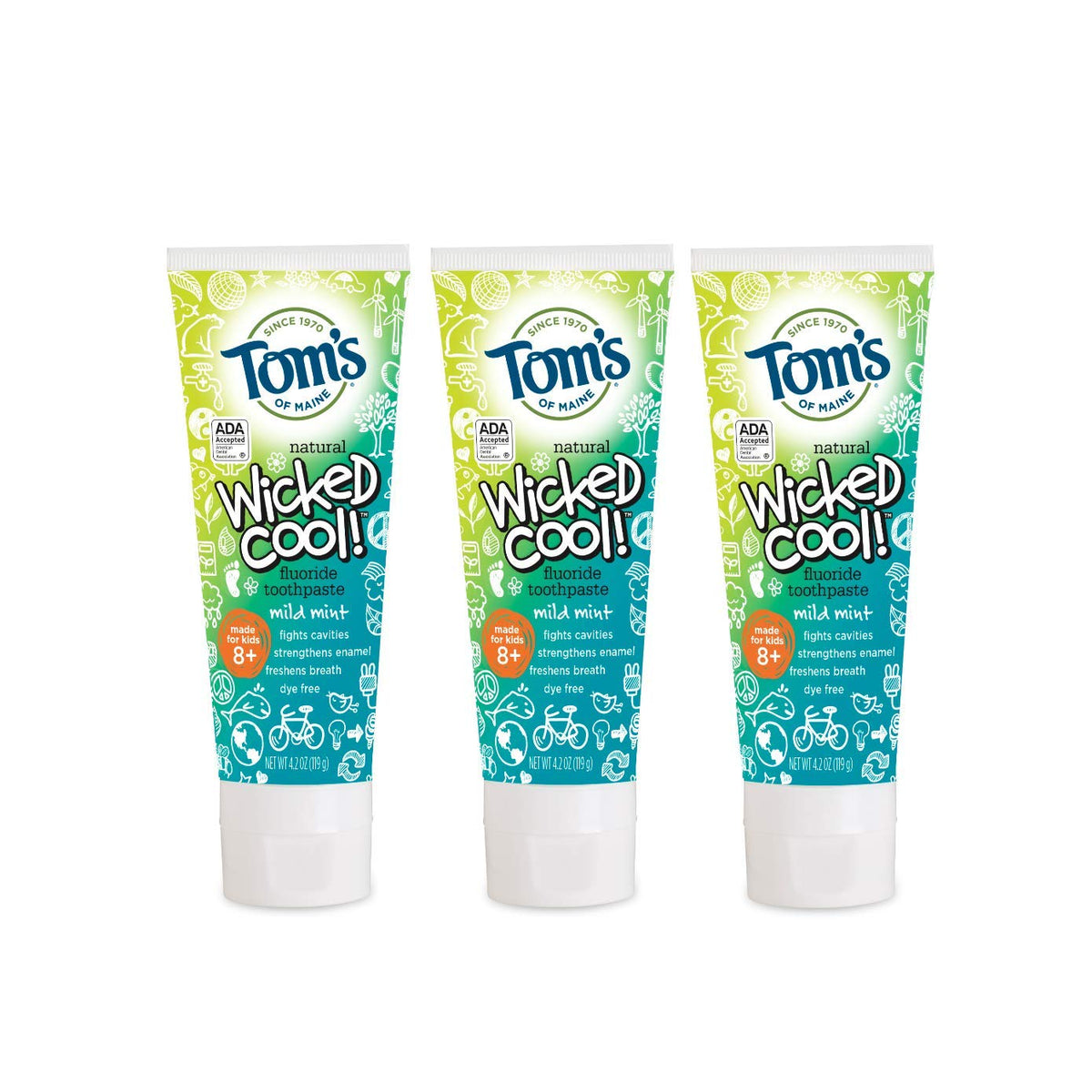 Tom's of Maine Wicked Cool! Kids Fluoride Toothpaste Mild Mint 4.2 oz – 3-pack