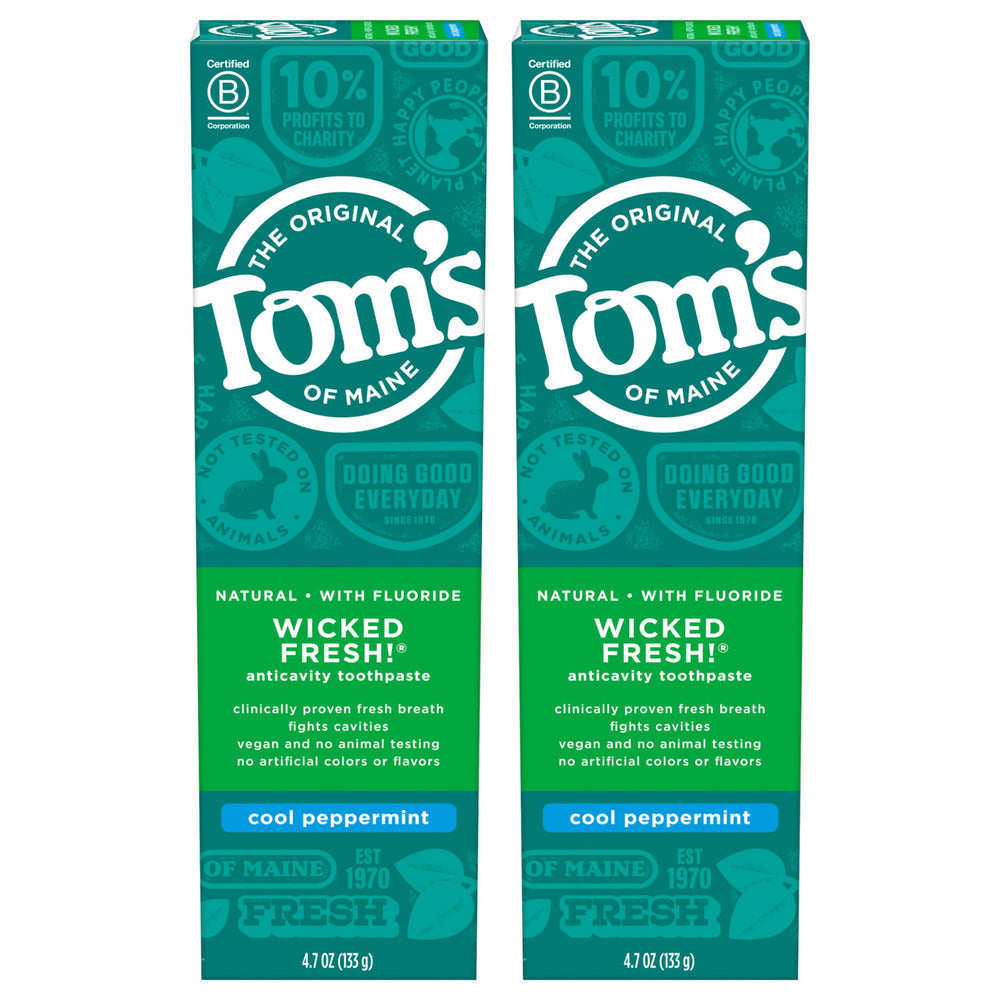 Two 4.7 oz tubes of Tom's of Maine Wicked Fresh Natural Fluoride Toothpaste in Cool Peppermint