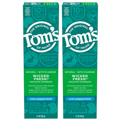 Two 4.7 oz tubes of Tom's of Maine Wicked Fresh Natural Fluoride Toothpaste in Cool Peppermint