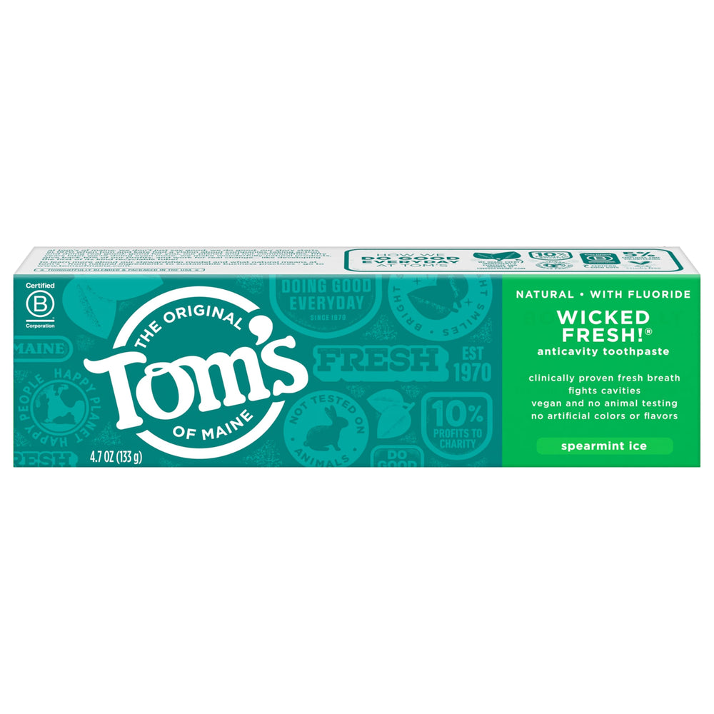Two tubes of Tom's of Maine Wicked Fresh toothpaste close-up