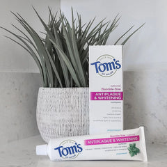 Packaging for Tom's of Maine peppermint fluoride-free toothpaste 4-pack