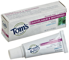 Tom's of Maine Peppermint Fluoride Free Antiplaque & Whitening toothpaste travel size front view