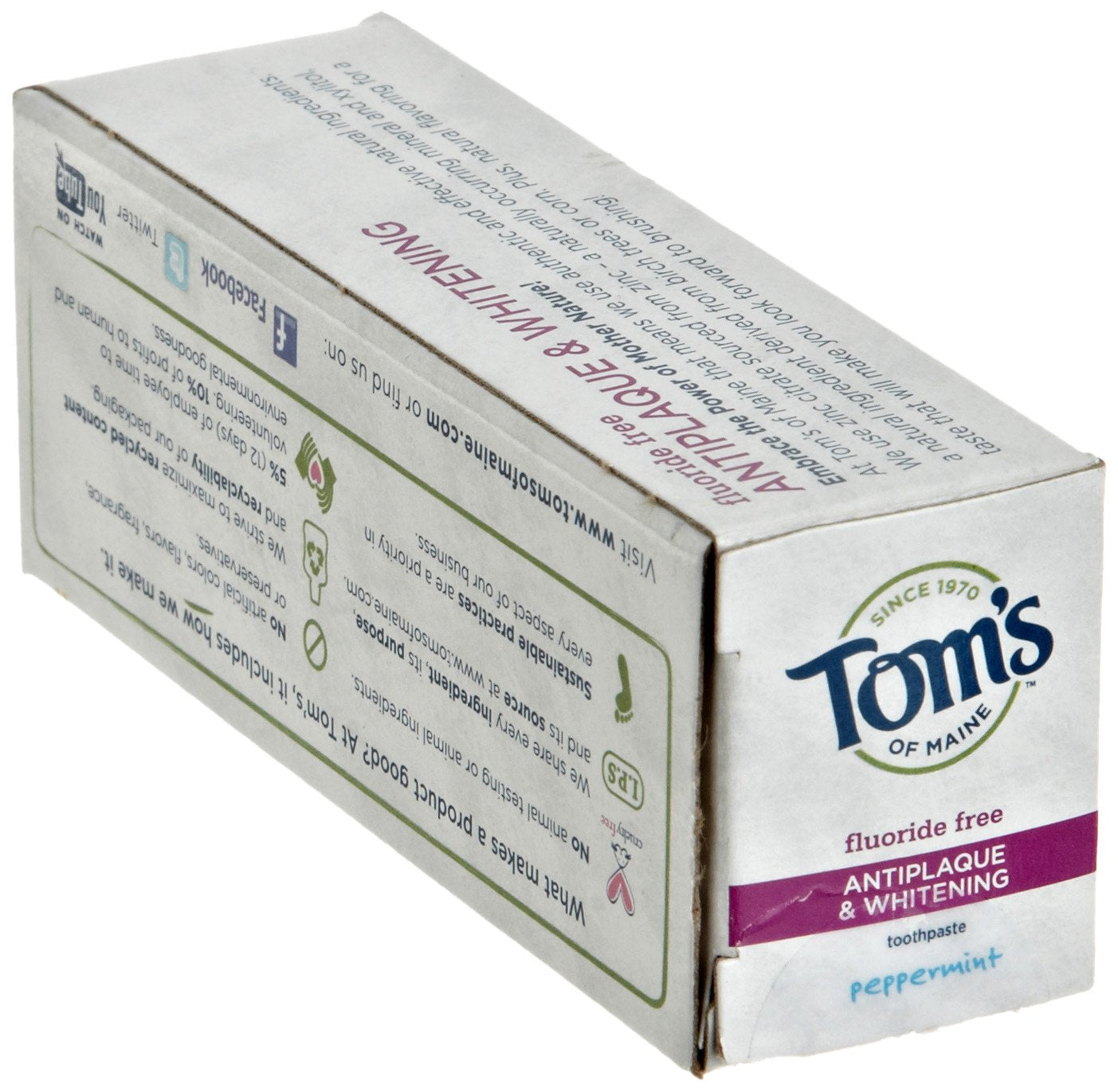 Natural silica whitening in Tom's of Maine toothpaste