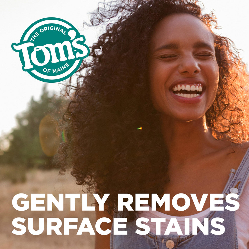 Packaging of Tom's of Maine toothpaste 3-pack with blue recycling flag