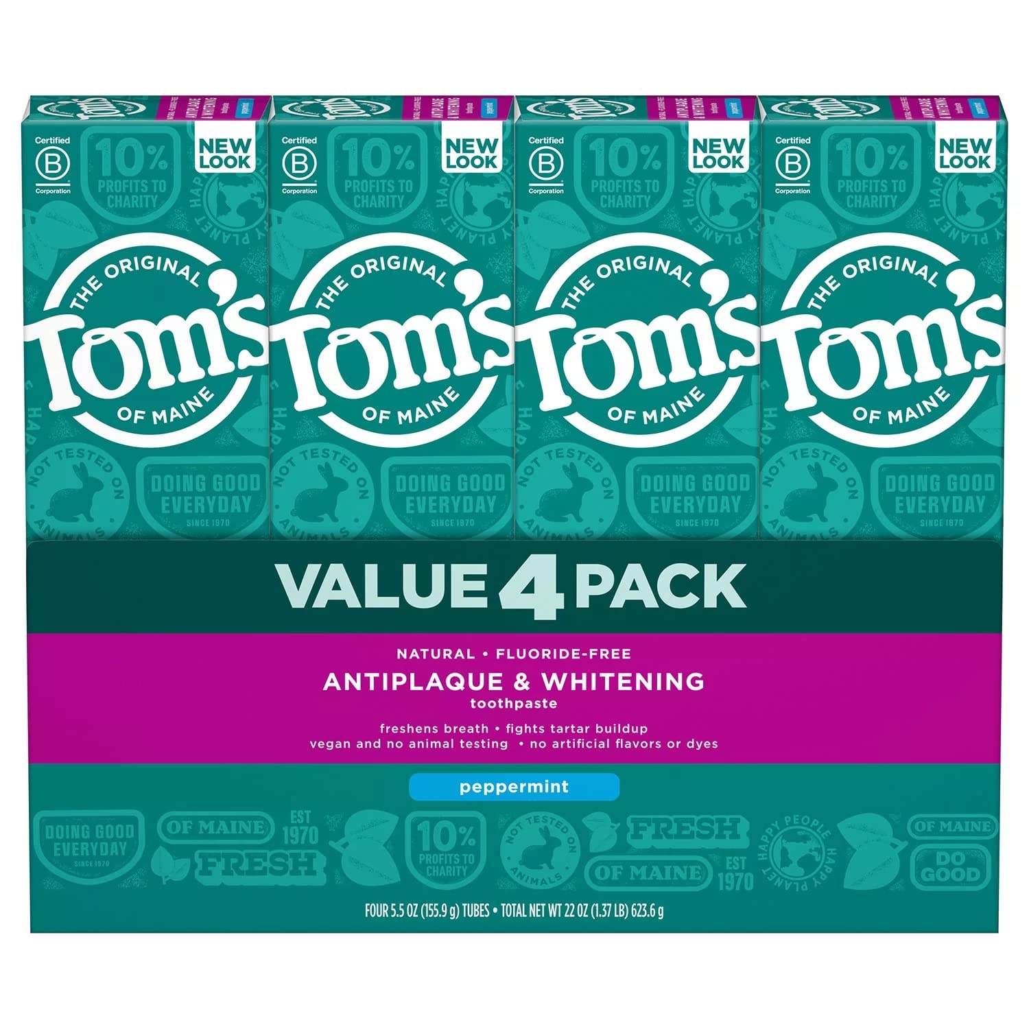 Close-up of Tom's of Maine fluoride-free toothpaste with peppermint flavor