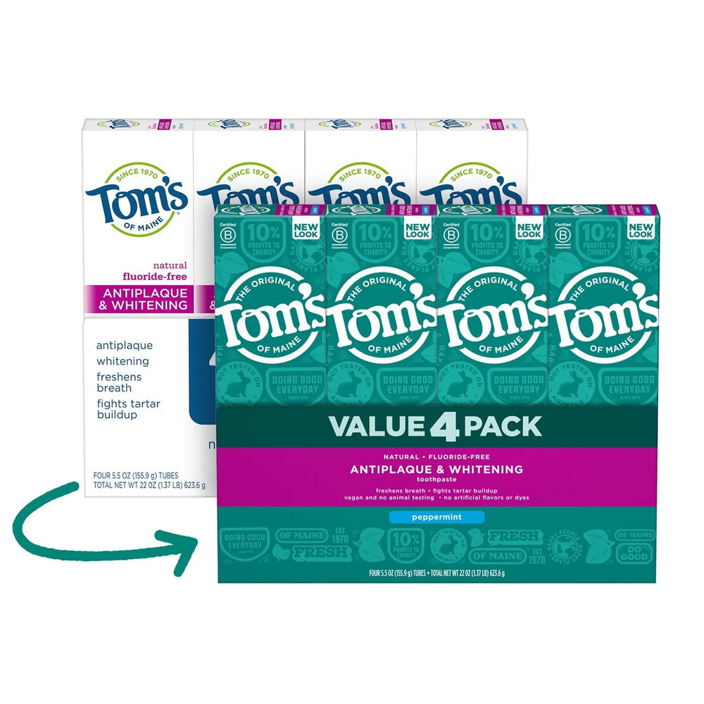 Main image of Tom's of Maine Fluoride-Free Antiplaque & Whitening Toothpaste Peppermint 5.5 oz 4-pack