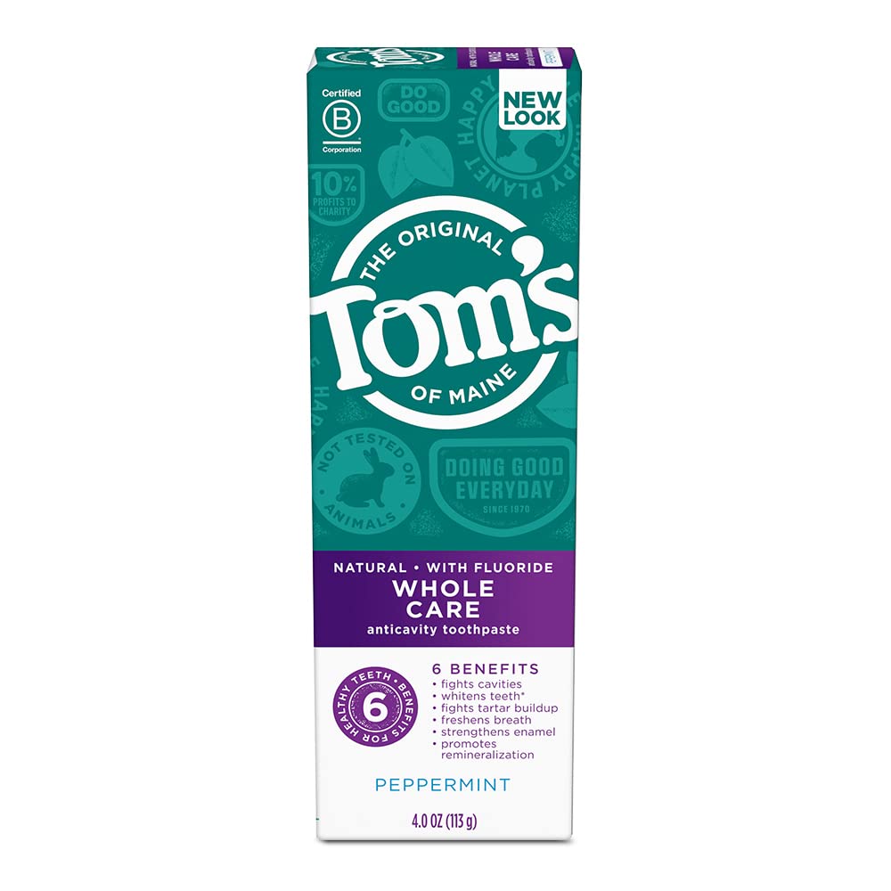 Front view of Tom's of Maine Whole Care Toothpaste Peppermint 4 oz