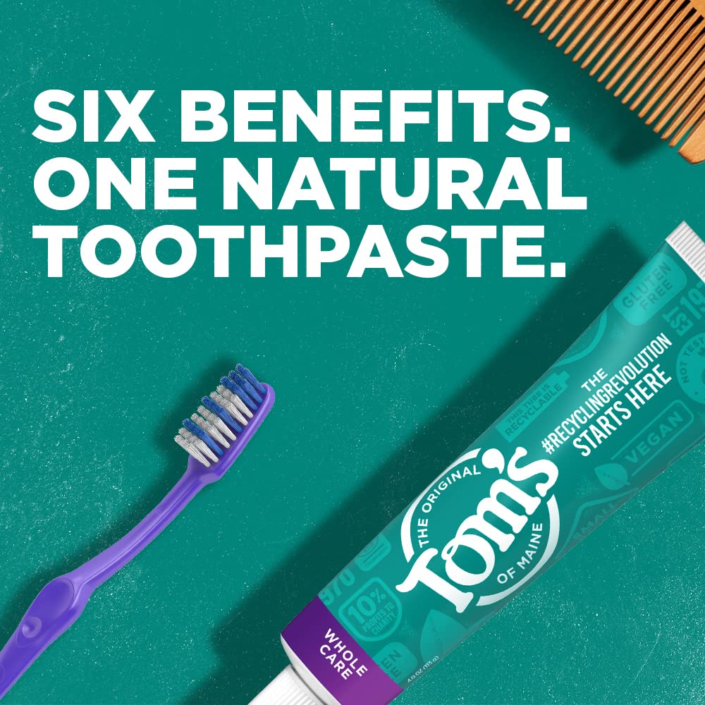 Label showcasing Tom's of Maine Whole Care Toothpaste Peppermint 4 oz
