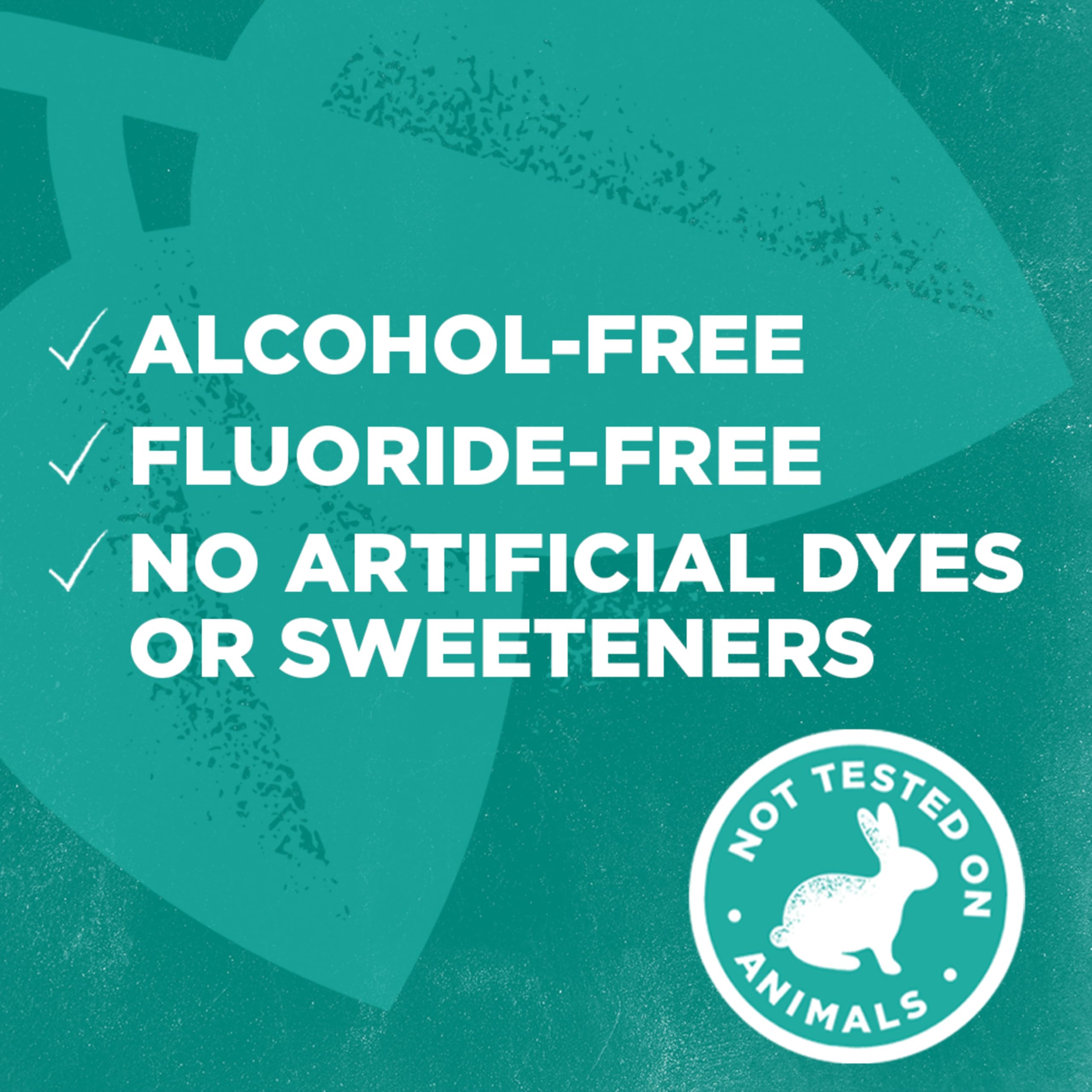 Fluoride-free and alcohol-free mouthwash description on bottle