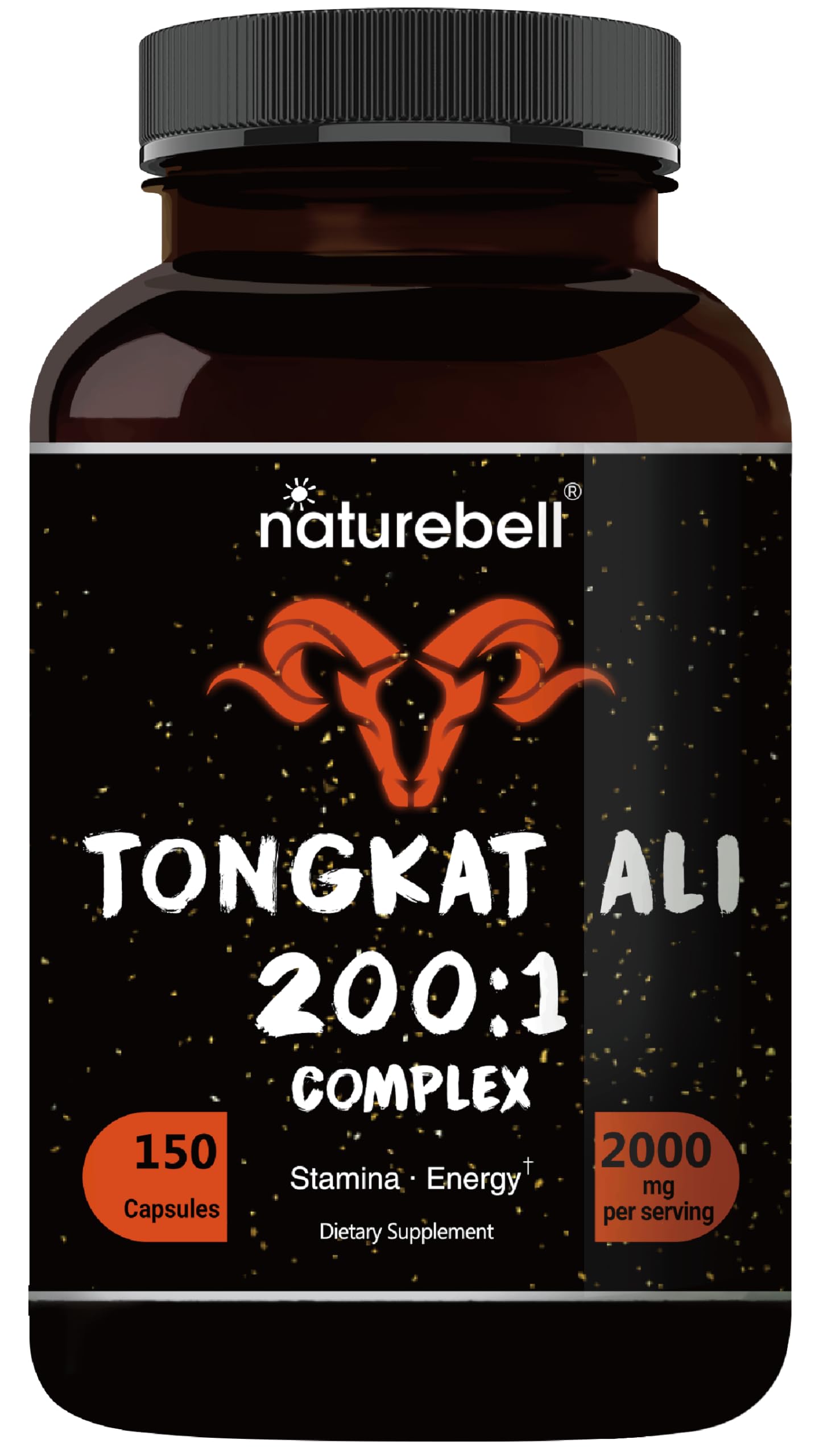 Tongkat Ali 200:1 Longjack extract from Indonesia, 2000mg per 3-capsule serving