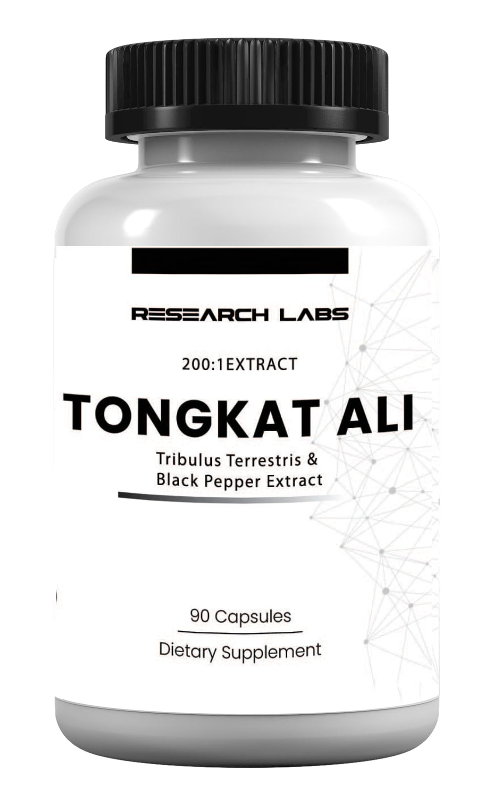 Bottle of Research Labs Tongkat Ali Extract Capsules 200x strength
