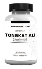 Bottle of Research Labs Tongkat Ali Extract Capsules 200x strength