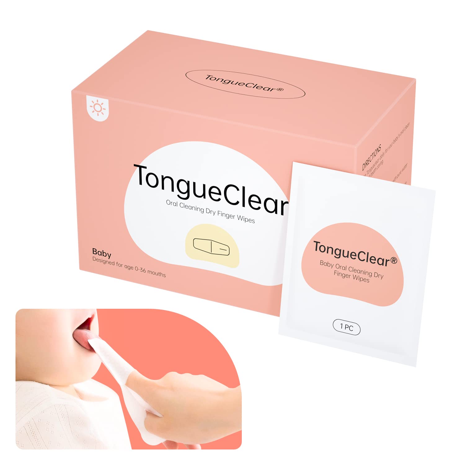 Tongueclear Baby Dry Wipes 60-count packaging