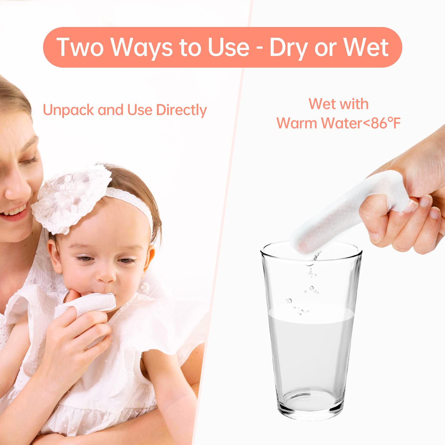 Baby dry wipe used for gum and tongue cleaning