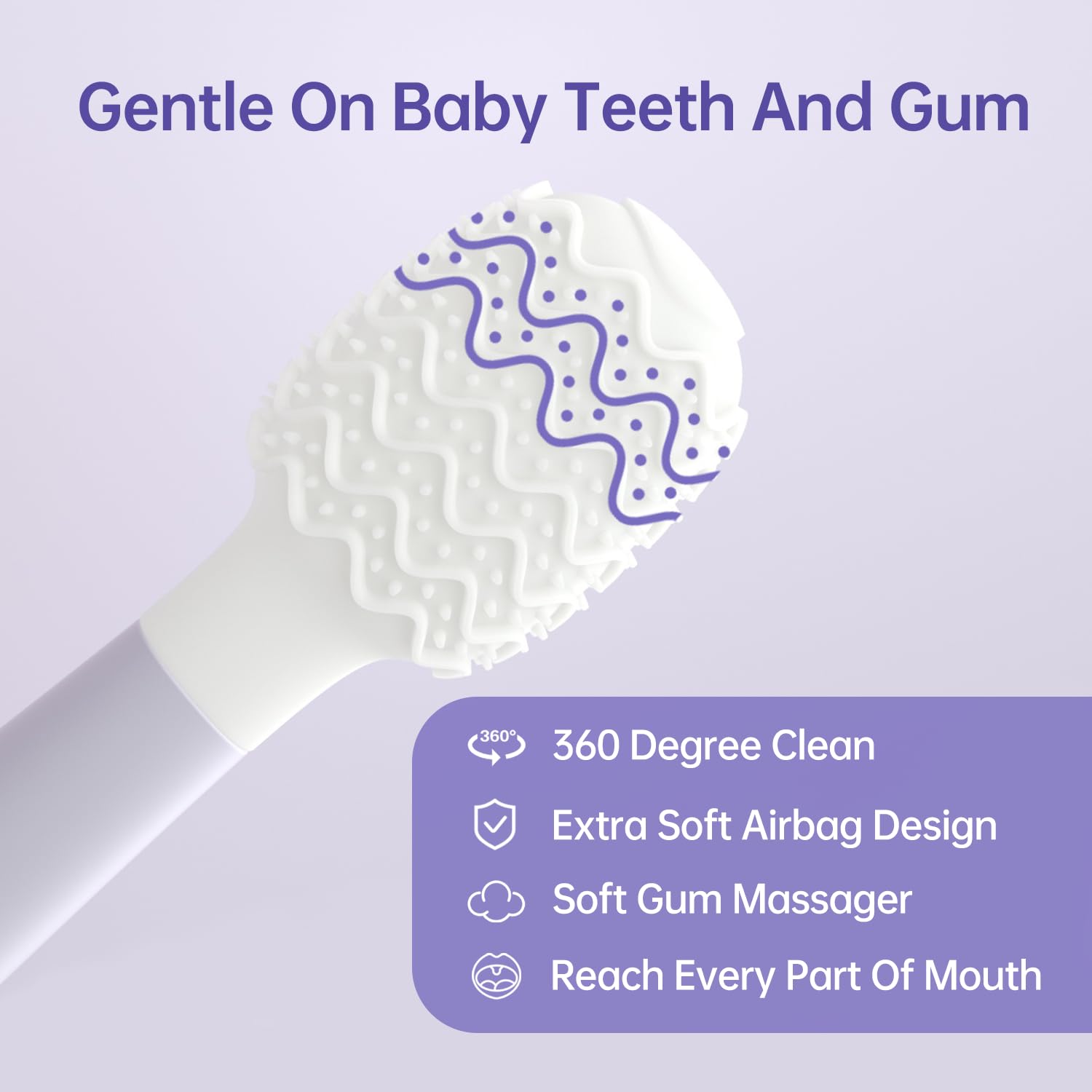 Close-up of baby tongue cleaner's soft silicone bristles