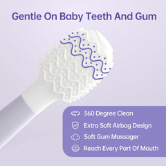 Close-up of baby tongue cleaner's soft silicone bristles