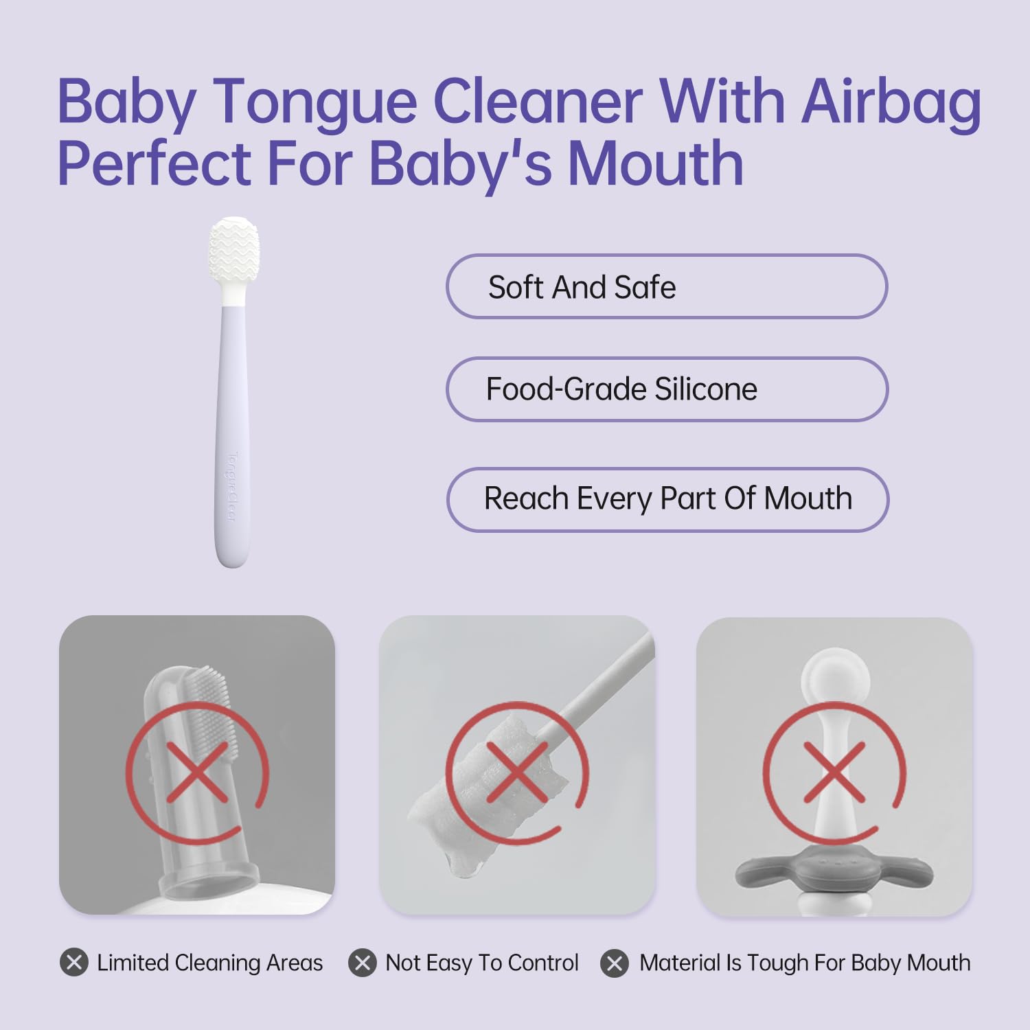 Infant oral care for 0-36 months with Tongueclear Tongue Scraper