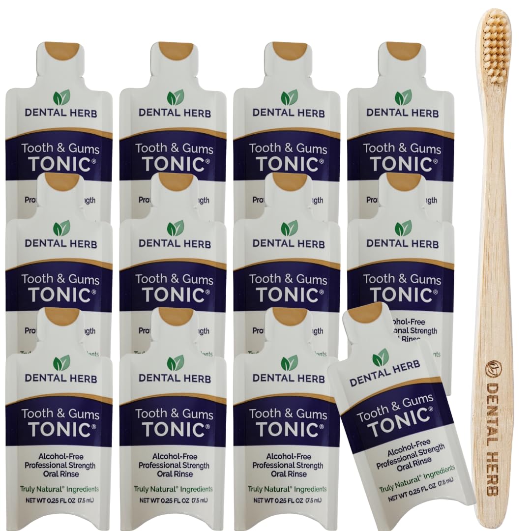 Hero image: TONIC Traveler Mouthwash Minis 12-pack with Bamboo Toothbrush