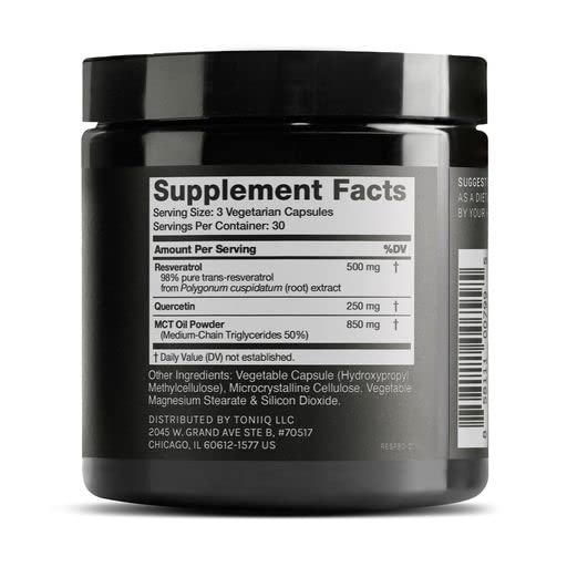 Toniiq 1600mg Resveratrol with MCT Oil bottle back view