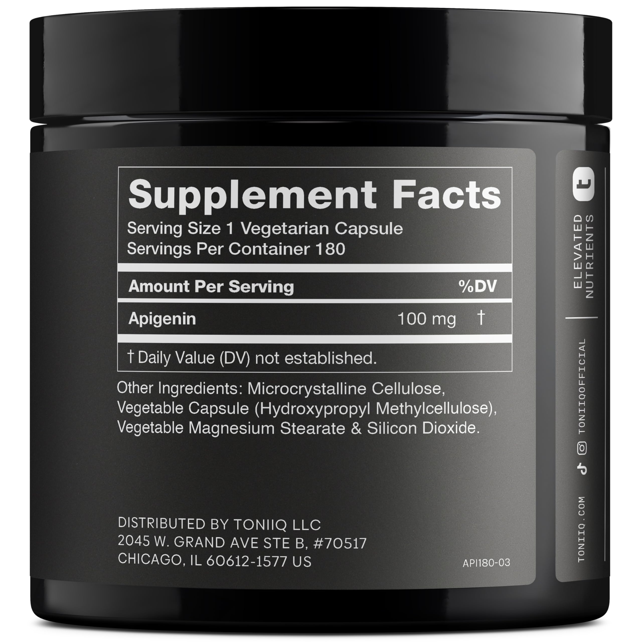 Close-up of Toniiq Apigenin 100mg capsules