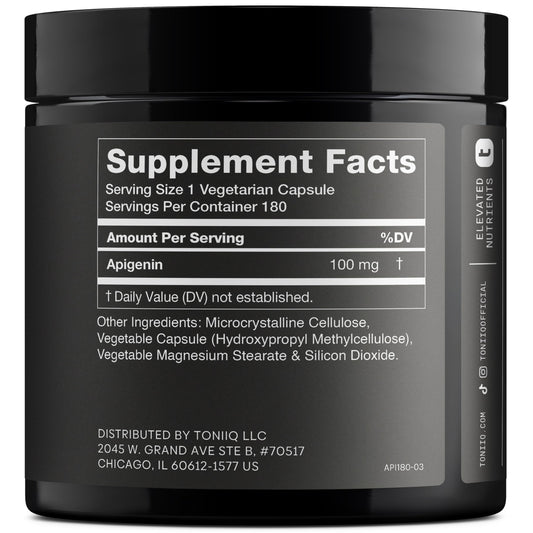 Close-up of Toniiq Apigenin 100mg capsules