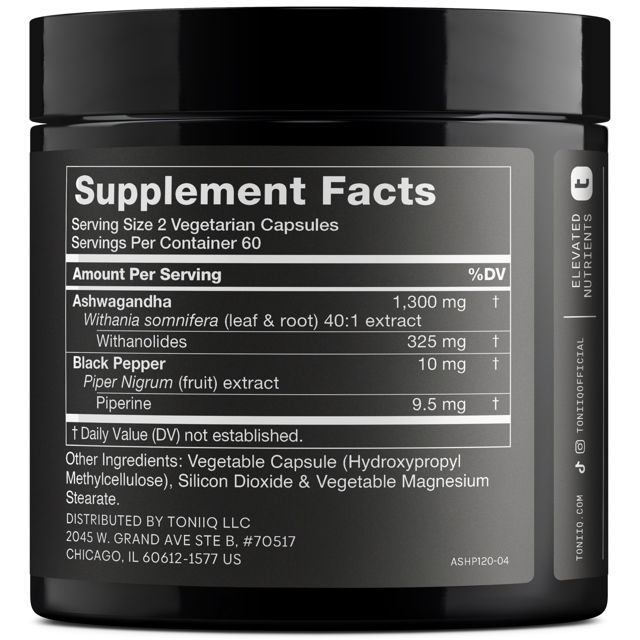 Toniiq Ashwagandha 40:1 extract packaging with label