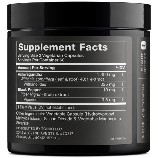Toniiq Ashwagandha 40:1 extract packaging with label