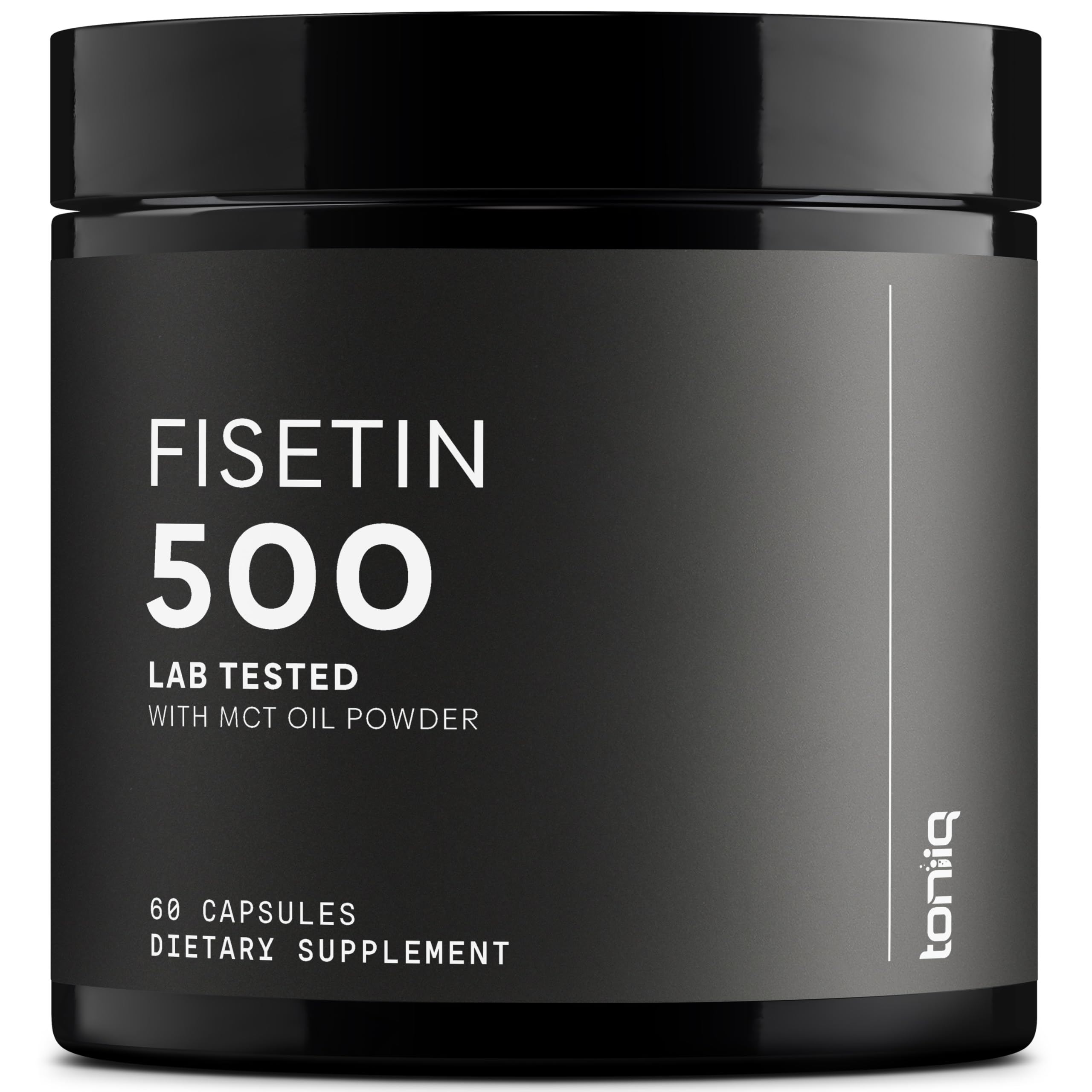 Toniiq Fisetin 500mg bottle front shows premium packaging for daily wellness support
