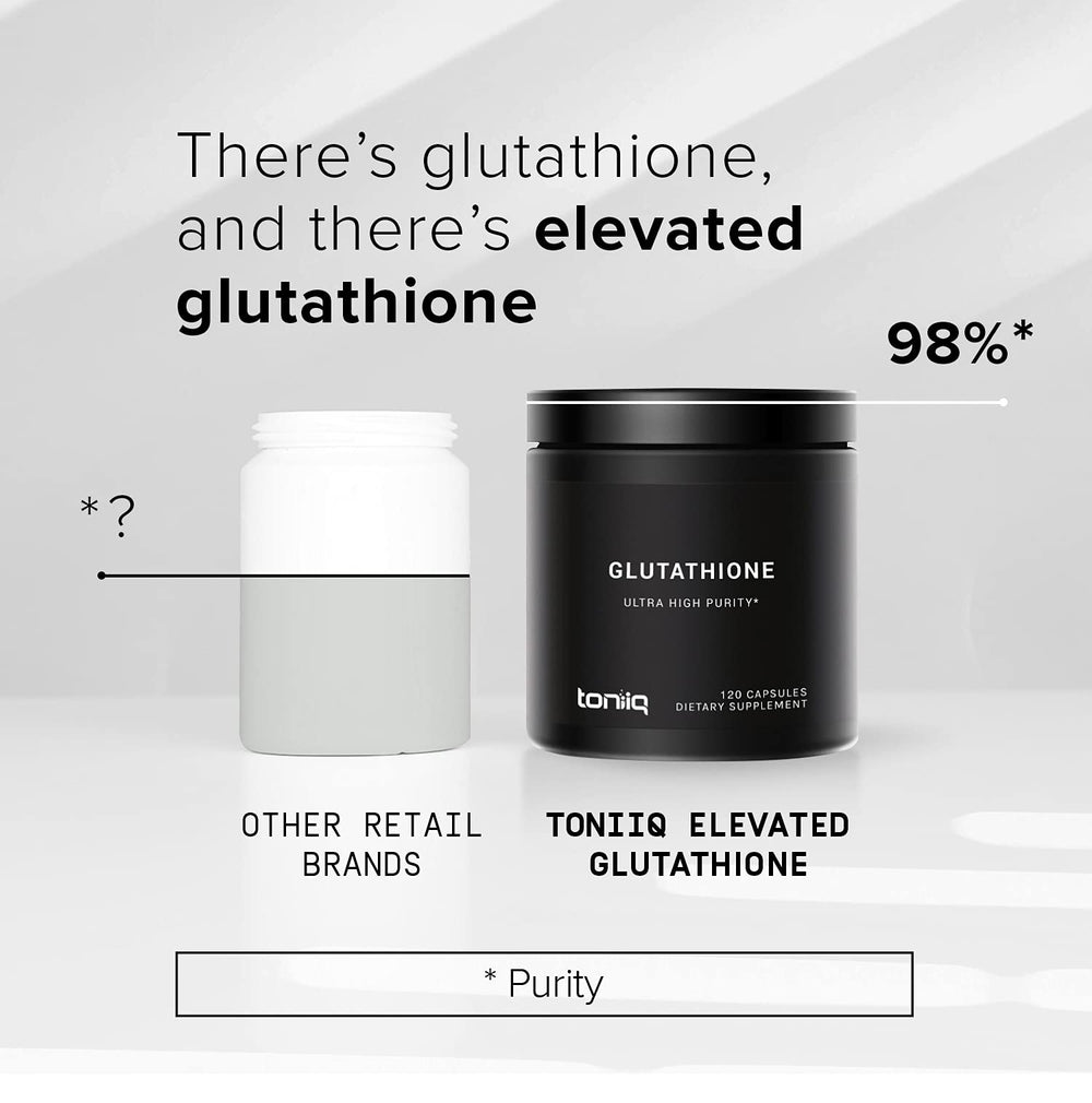 Toniiq Glutathione 1000mg bottle with glass