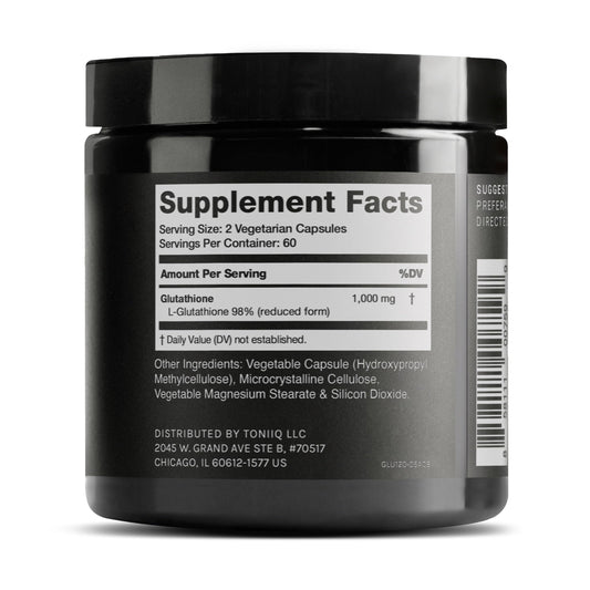 Toniiq Glutathione 1000mg bottle - back panel