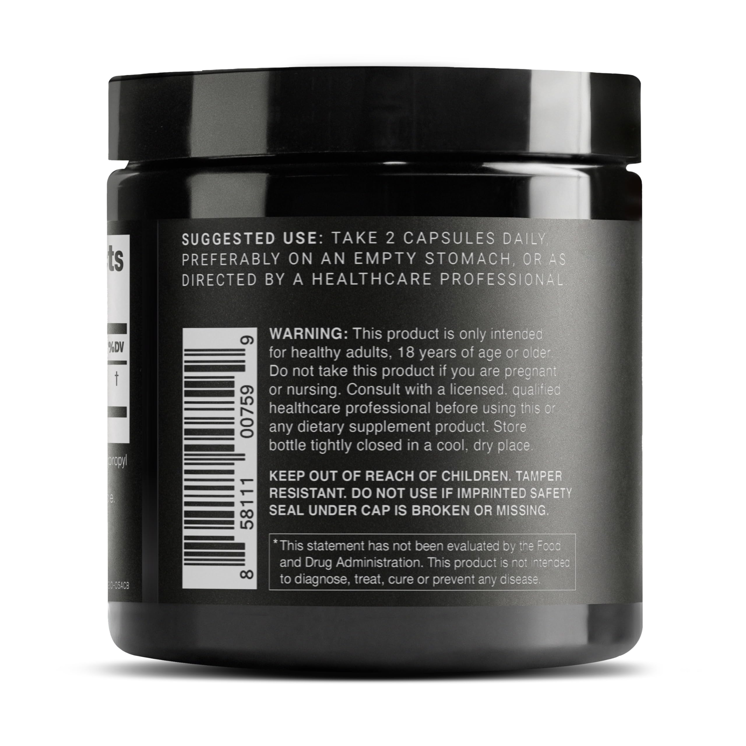 Label close-up of Toniiq Glutathione 1000mg capsules