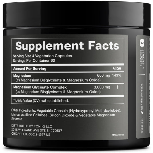 Close-up of label showing 600mg elemental magnesium per serving