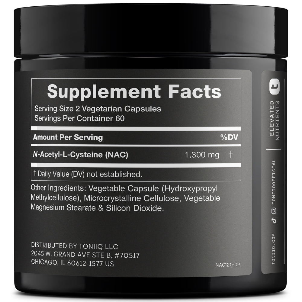Toniiq NAC 1300mg 120-capsule bottle back view