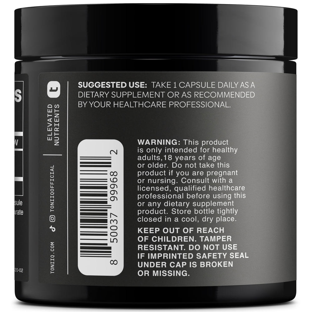 Supplement facts panel showing 40mg PQQ per capsule